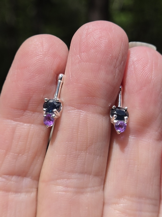 Celestial Kharma Collection by Avelon Jewelry - Sapphire & Amethyst Sterling Drop Post Earrings